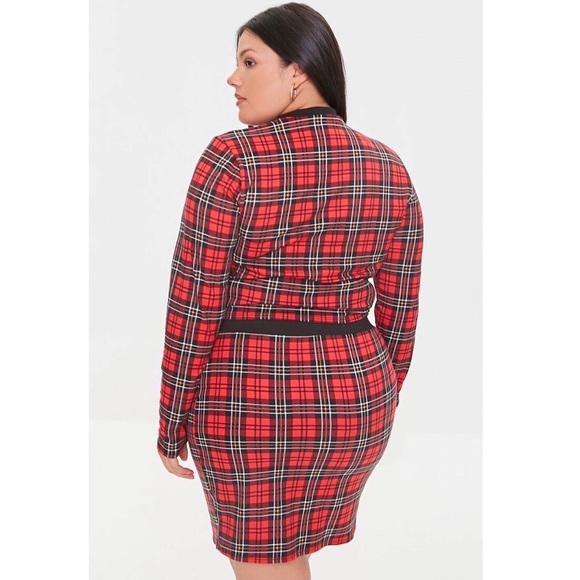 Plus Size Plaid Top & Mini Skirt Set in Burgundy/Multi - Picture 3 of 6